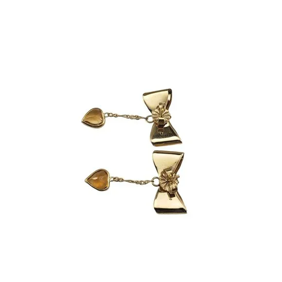 14K Yellow Gold Bow Dangle Earrings #16387